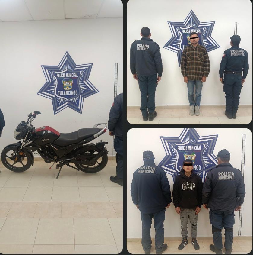 Detiene Policía de Tulancingo a dos personas; aseguran arma de fuego, sustancias prohibidas y motocicletas con reporte de robo