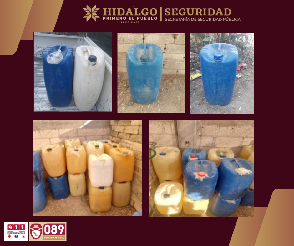 Golpe a huachicol y narcomenudeo: SSPH asegura hidrocarburo, droga, vehículos y detiene a tres personas