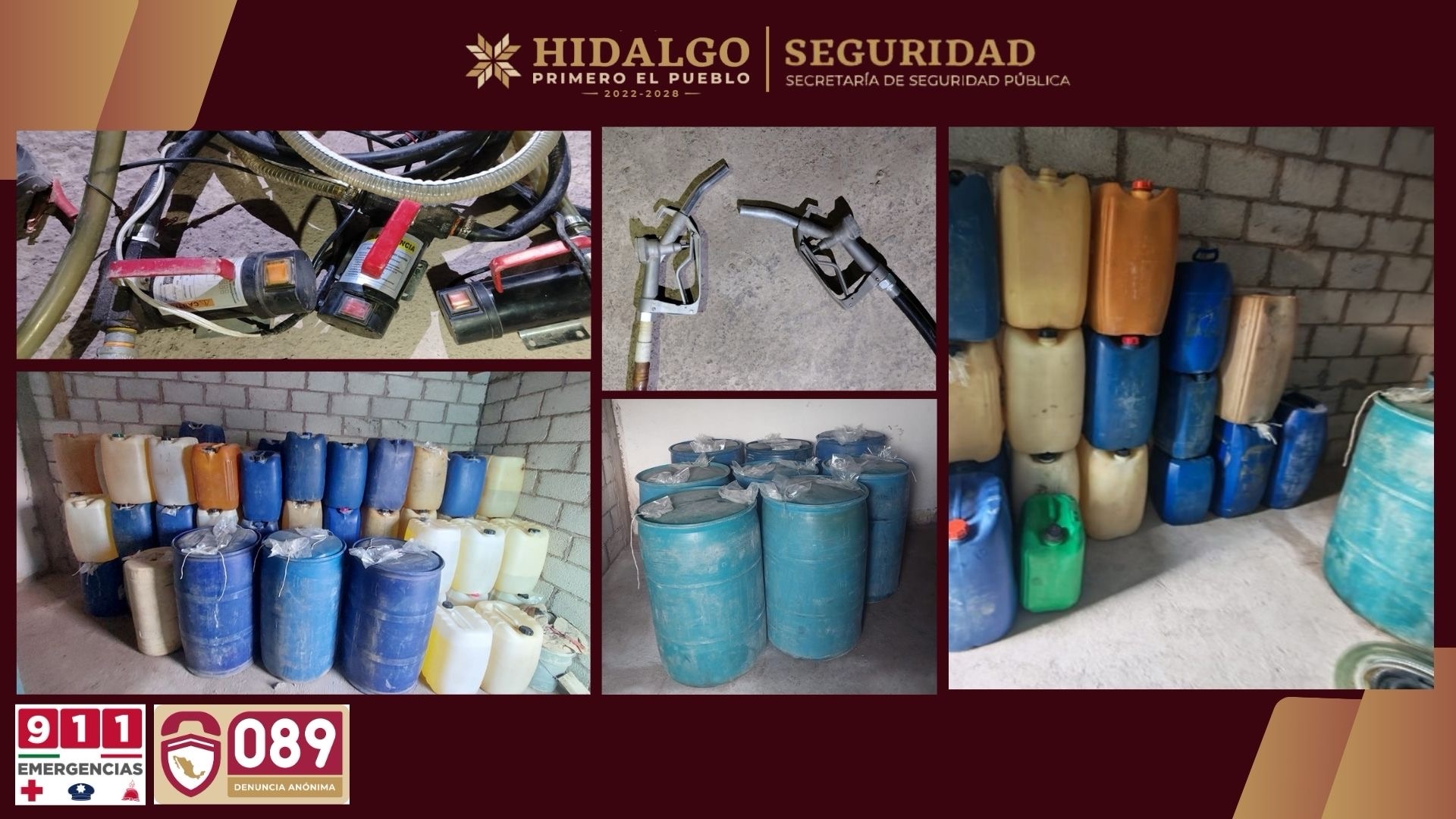 Detectan bodega clandestina de combustible en Tepeapulco; aseguran más de 6 mil litros y 356 contenedores