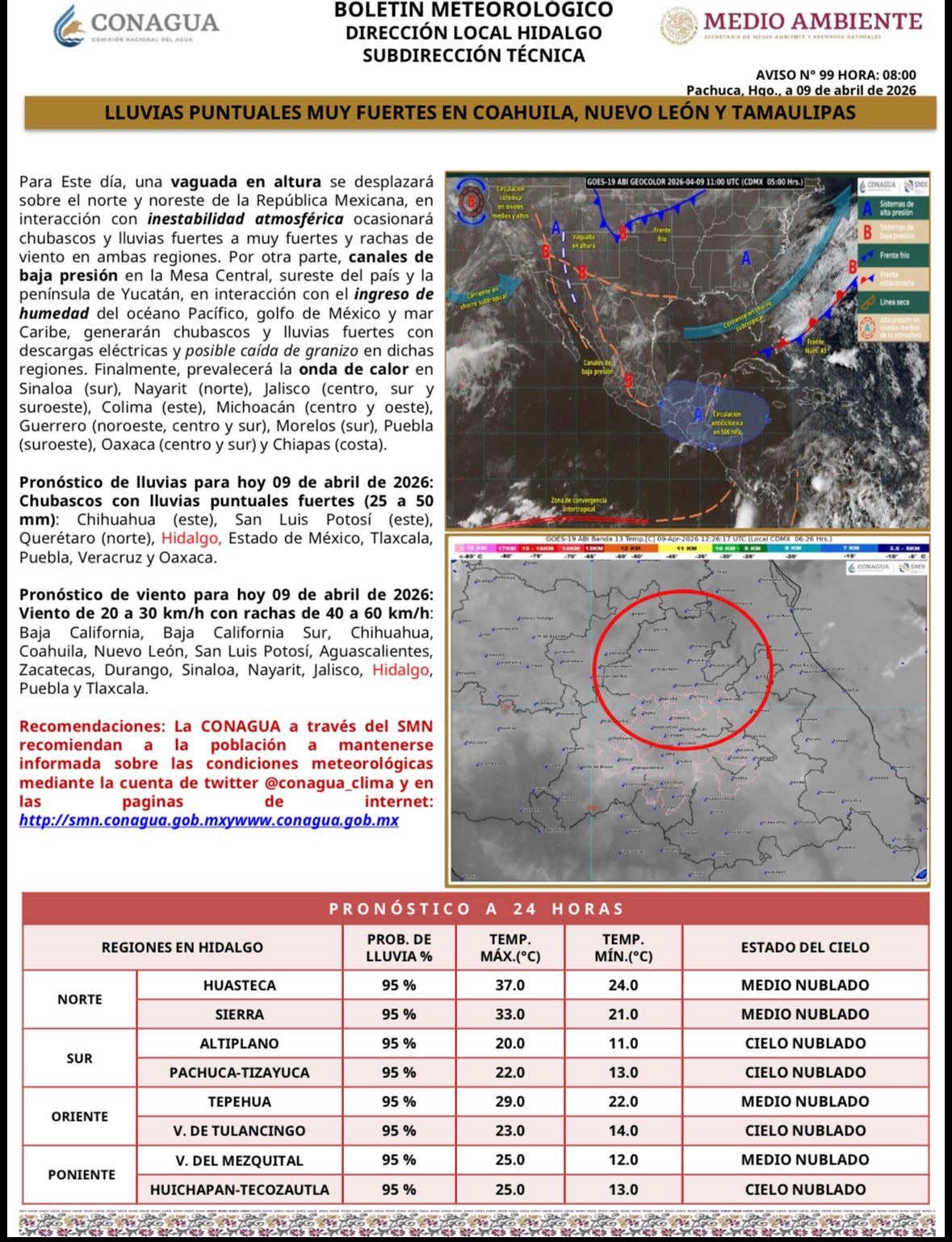 Alerta por lluvias en Hidalgo: pronostican precipitaciones fuertes en todo el estado