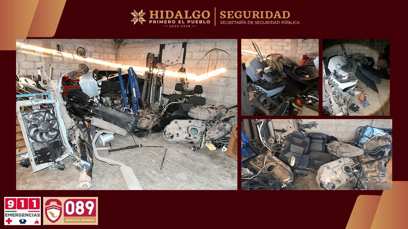 SSPH desarticula bodega utilizada para almacenar autopartes y desmantelar vehículos robados en Cuautepec de Hinojosa