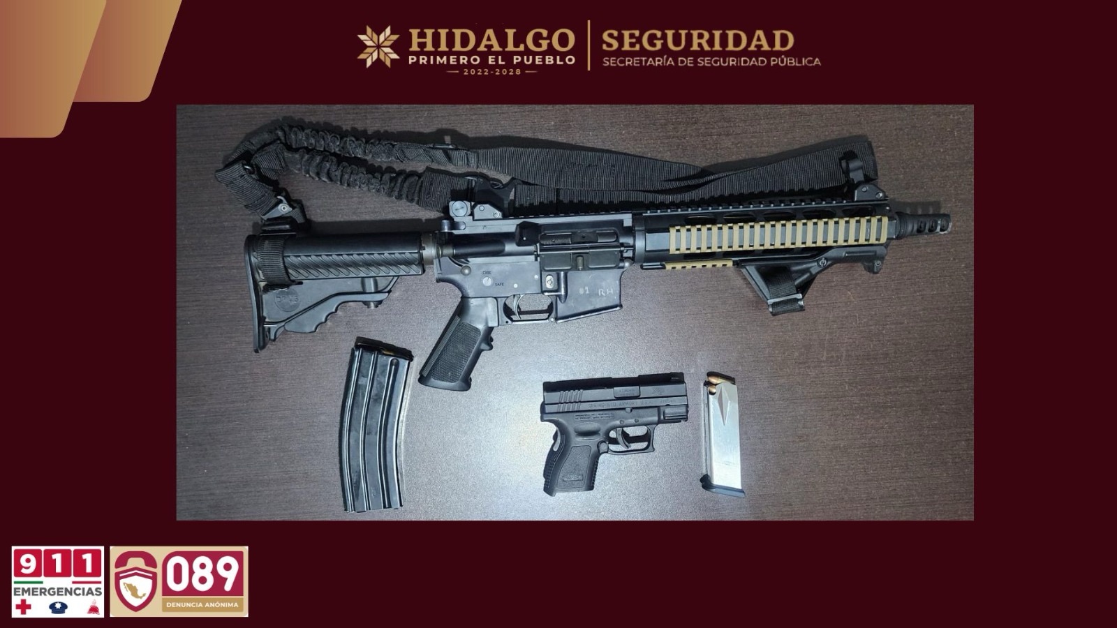 Aseguran armas, cartuchos y presuntas sustancias tras percance vial en Tepeapulco
