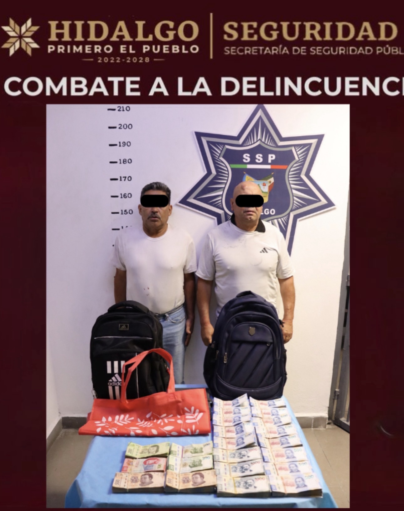 SSPH recupera más de un millón de pesos robados a cuentahabiente en Pachuca; hay dos detenidos