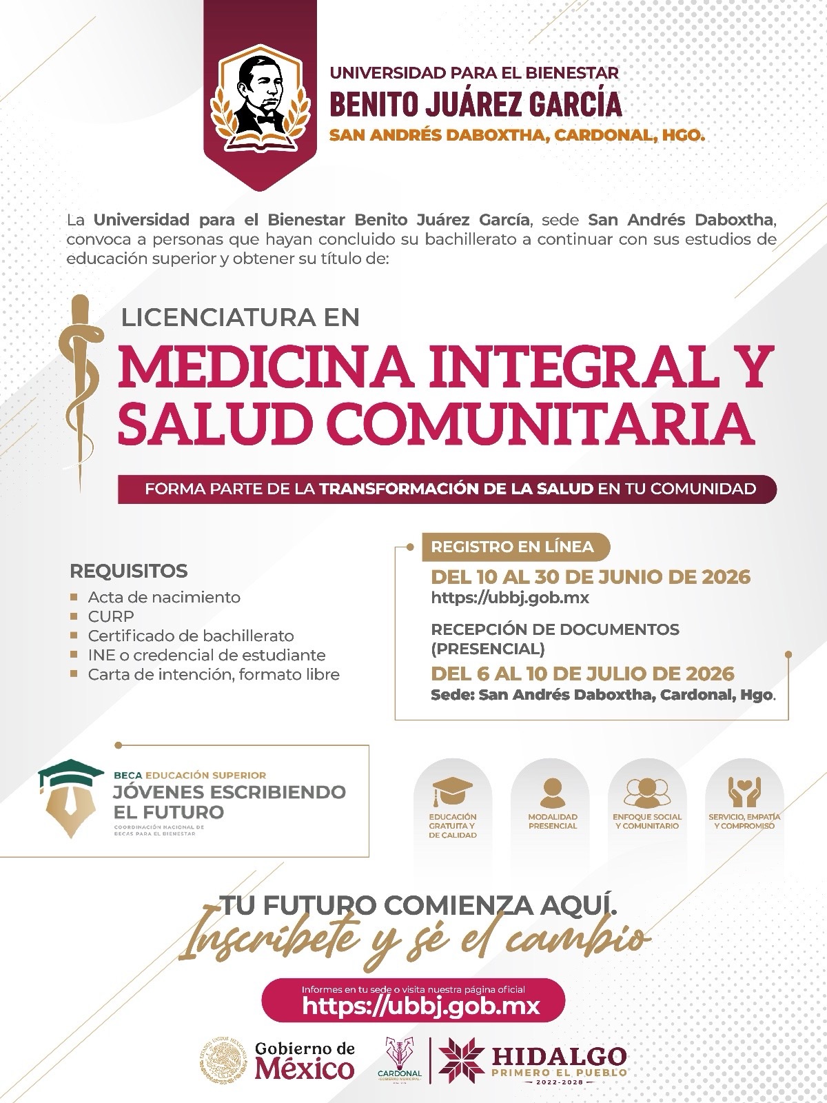 Cardonal tendrá nueva generación de médicos; UBBJ abre convocatoria para licenciatura en Salud Comunitaria