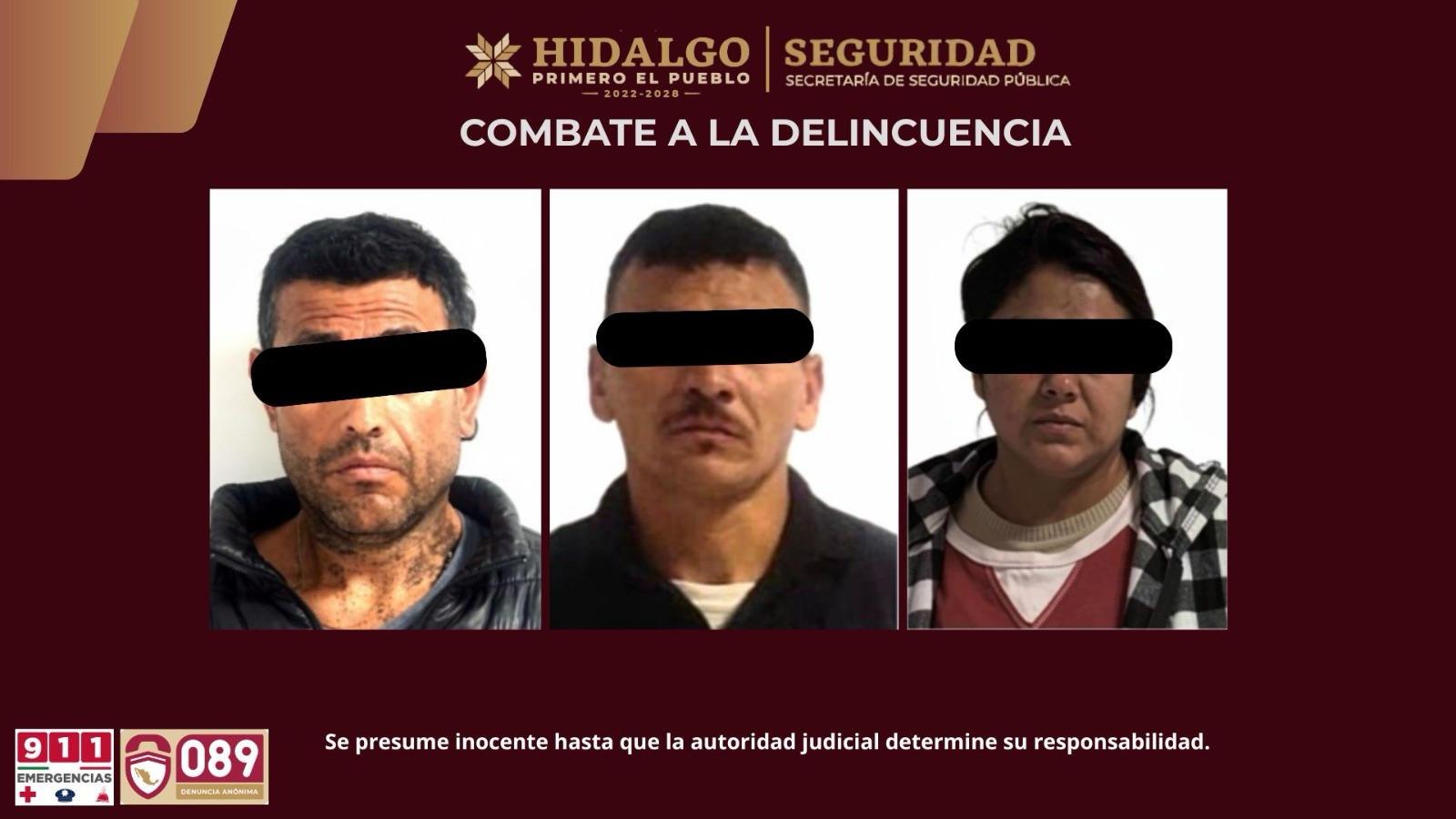 SSPH asegura a 3 presuntos integrantes de una banda dedicada al robo de motocicletas en Pachuca